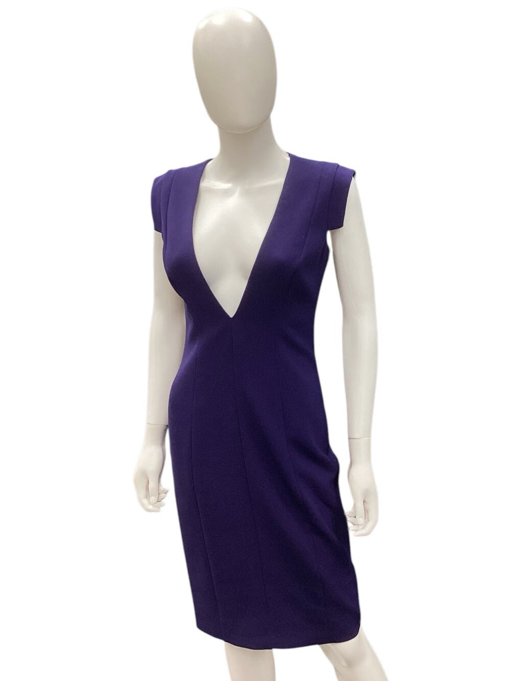 Hugo Boss Women’s Dress Size S Deep V Neck Back Zipper Cap Sleeve Navy Blue